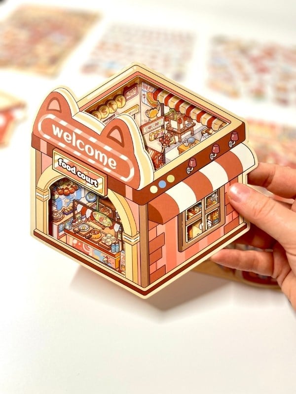 DIY Kawaii Sokak Lezzetleri Tasarla 2Yaprak 121Adet 3D Diorama İzometrik Sticker Seti/Etiket/Çıkarma