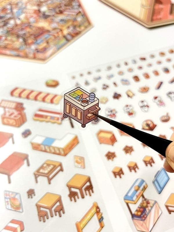 DIY Kawaii Sokak Lezzetleri Tasarla 2Yaprak 121Adet 3D Diorama İzometrik Sticker Seti/Etiket/Çıkarma