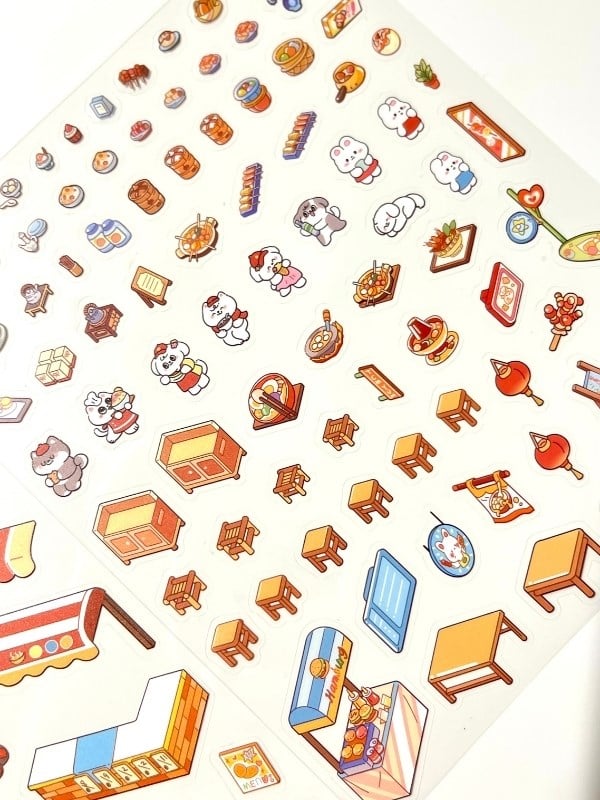 DIY Kawaii Sokak Lezzetleri Tasarla 2Yaprak 121Adet 3D Diorama İzometrik Sticker Seti/Etiket/Çıkarma