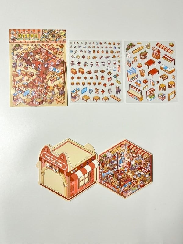 DIY Kawaii Sokak Lezzetleri Tasarla 2Yaprak 121Adet 3D Diorama İzometrik Sticker Seti/Etiket/Çıkarma