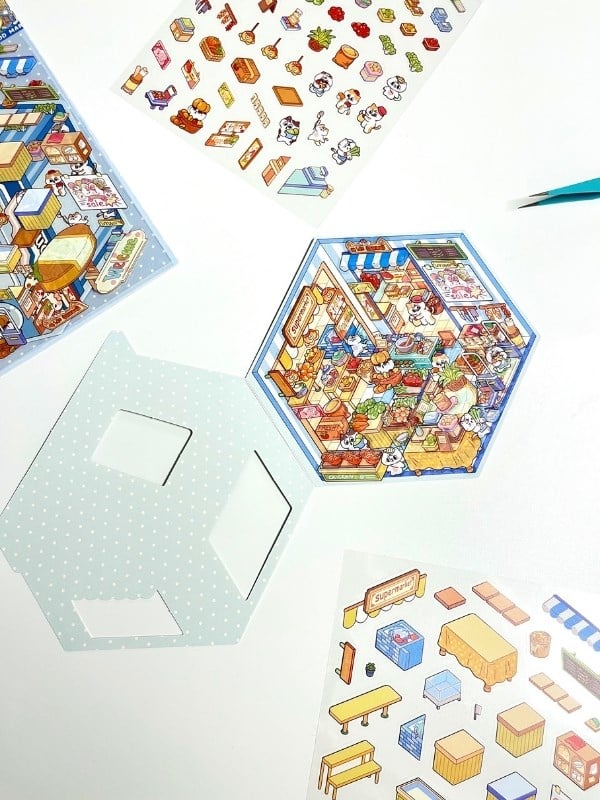DIY Kawaii Süpermarket Tasarlama 2 Yaprak 101 Adet 3D Diorama İzometrik Sticker Seti/Etiket/Çıkartma