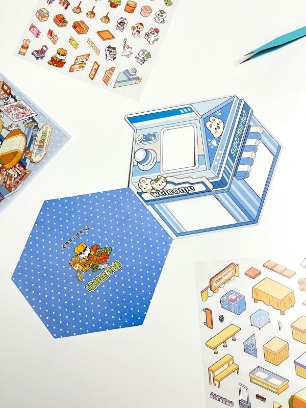DIY Kawaii Süpermarket Tasarlama 2 Yaprak 101 Adet 3D Diorama İzometrik Sticker Seti/Etiket/Çıkartma