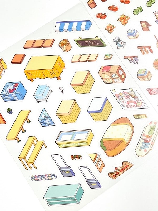 DIY Kawaii Süpermarket Tasarlama 2 Yaprak 101 Adet 3D Diorama İzometrik Sticker Seti/Etiket/Çıkartma