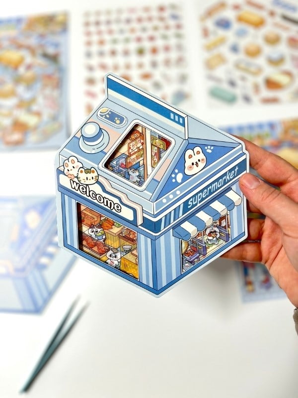 DIY Kawaii Süpermarket Tasarlama 2 Yaprak 101 Adet 3D Diorama İzometrik Sticker Seti/Etiket/Çıkartma