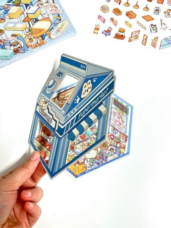 DIY Kawaii Süpermarket Tasarlama 2 Yaprak 101 Adet 3D Diorama İzometrik Sticker Seti/Etiket/Çıkartma