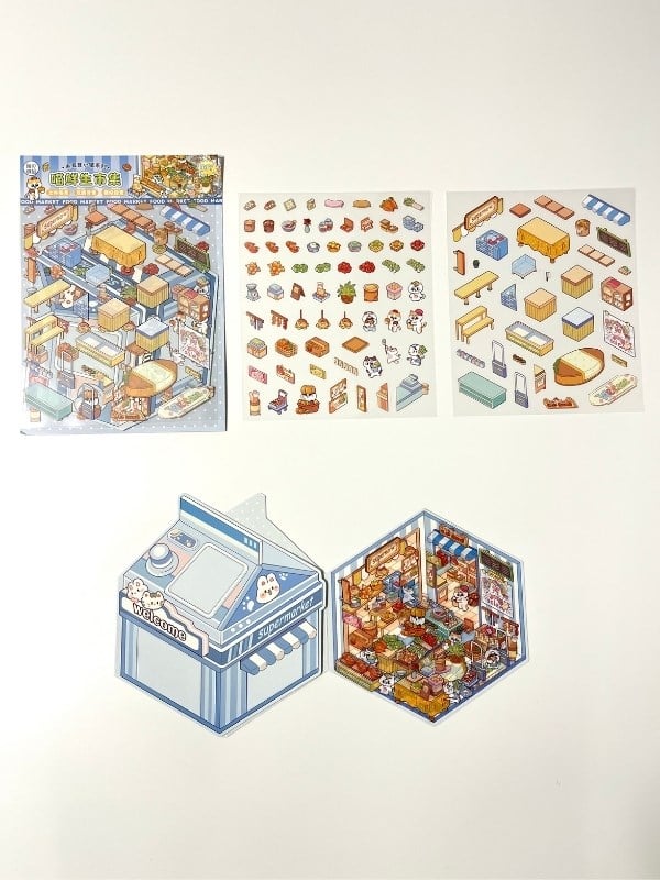 DIY Kawaii Süpermarket Tasarlama 2 Yaprak 101 Adet 3D Diorama İzometrik Sticker Seti/Etiket/Çıkartma