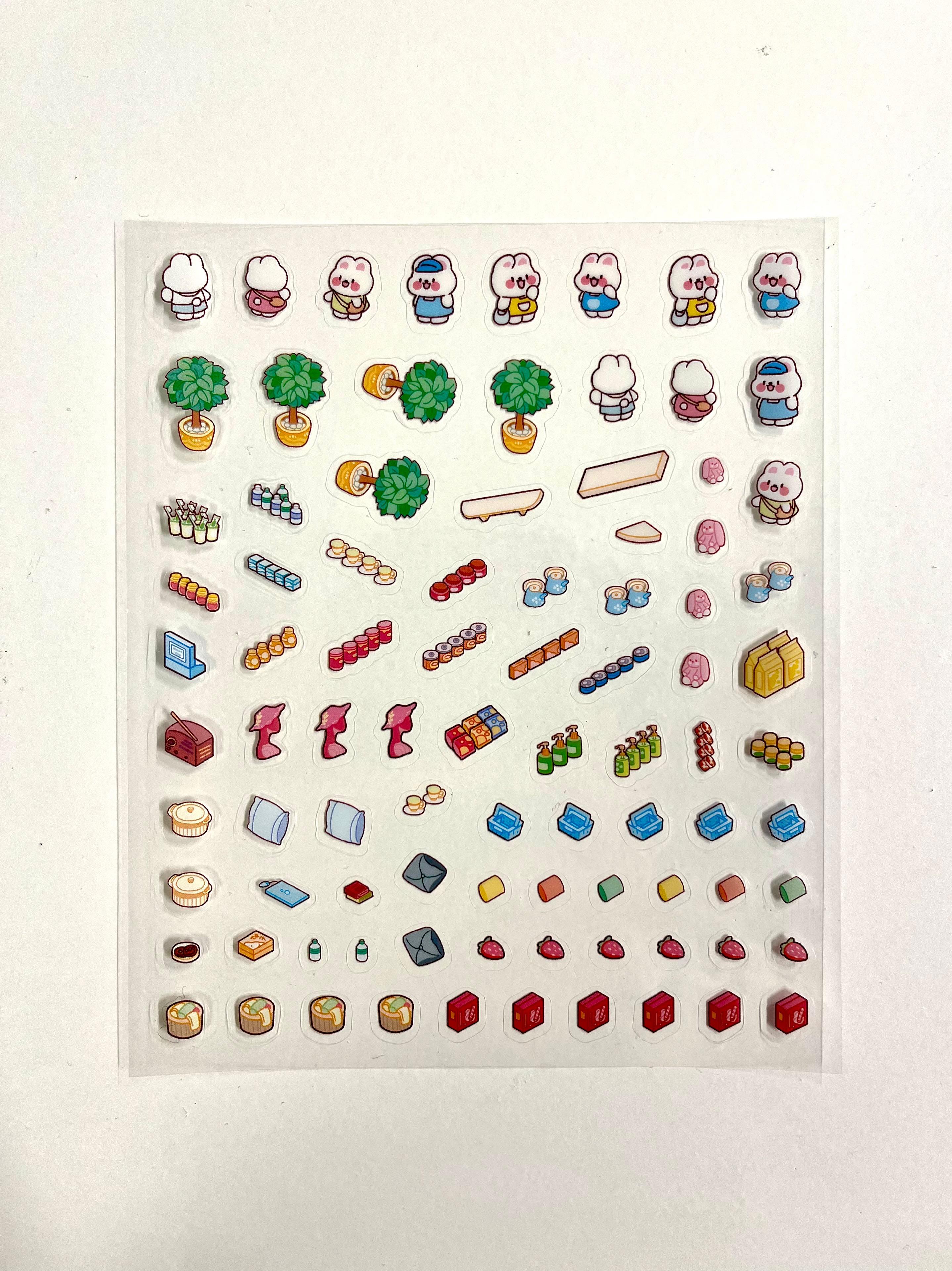 DIY Mini Market Arbası 3D Diorama İzometrik 122 Adet Sticker Sepet Kartonu Plastik Cımbız Seti