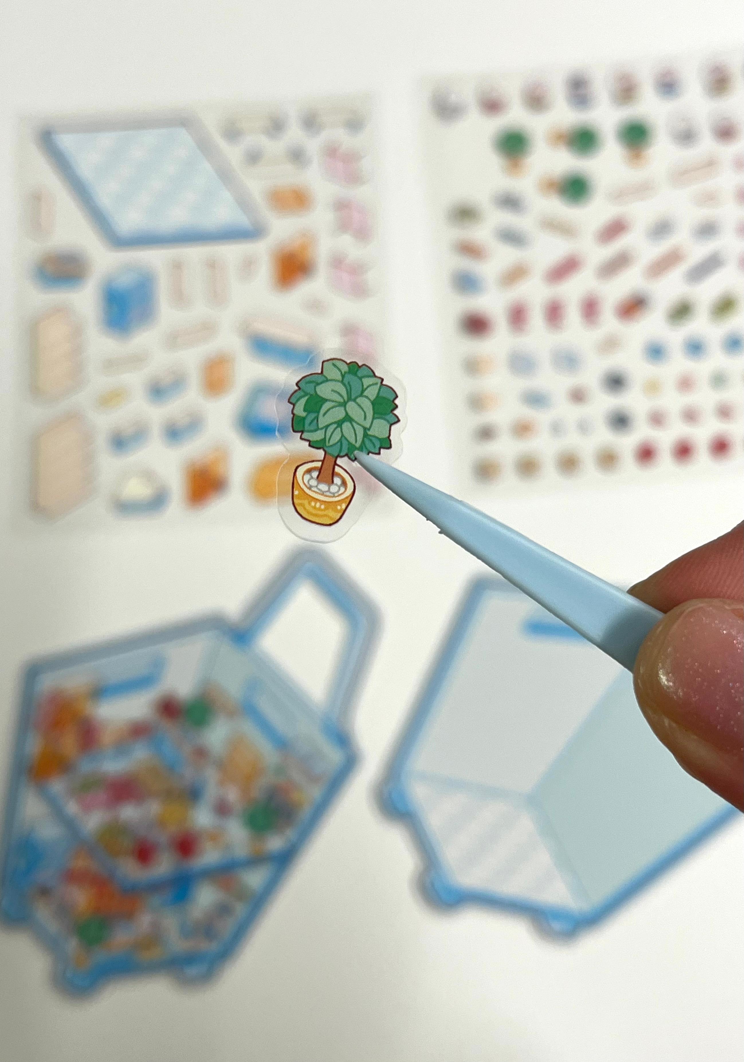 DIY Mini Market Arbası 3D Diorama İzometrik 122 Adet Sticker Sepet Kartonu Plastik Cımbız Seti