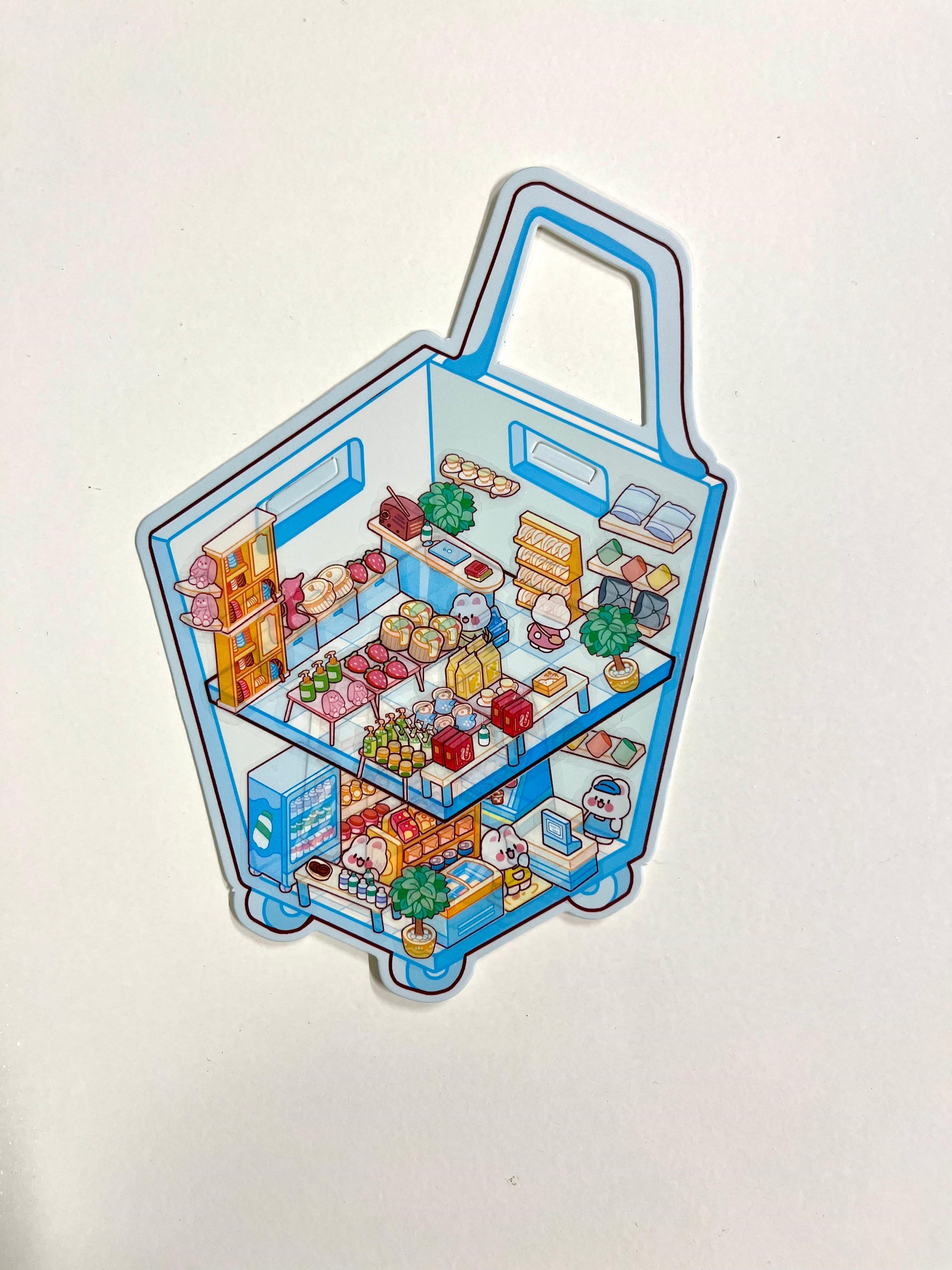 DIY Mini Market Arbası 3D Diorama İzometrik 122 Adet Sticker Sepet Kartonu Plastik Cımbız Seti