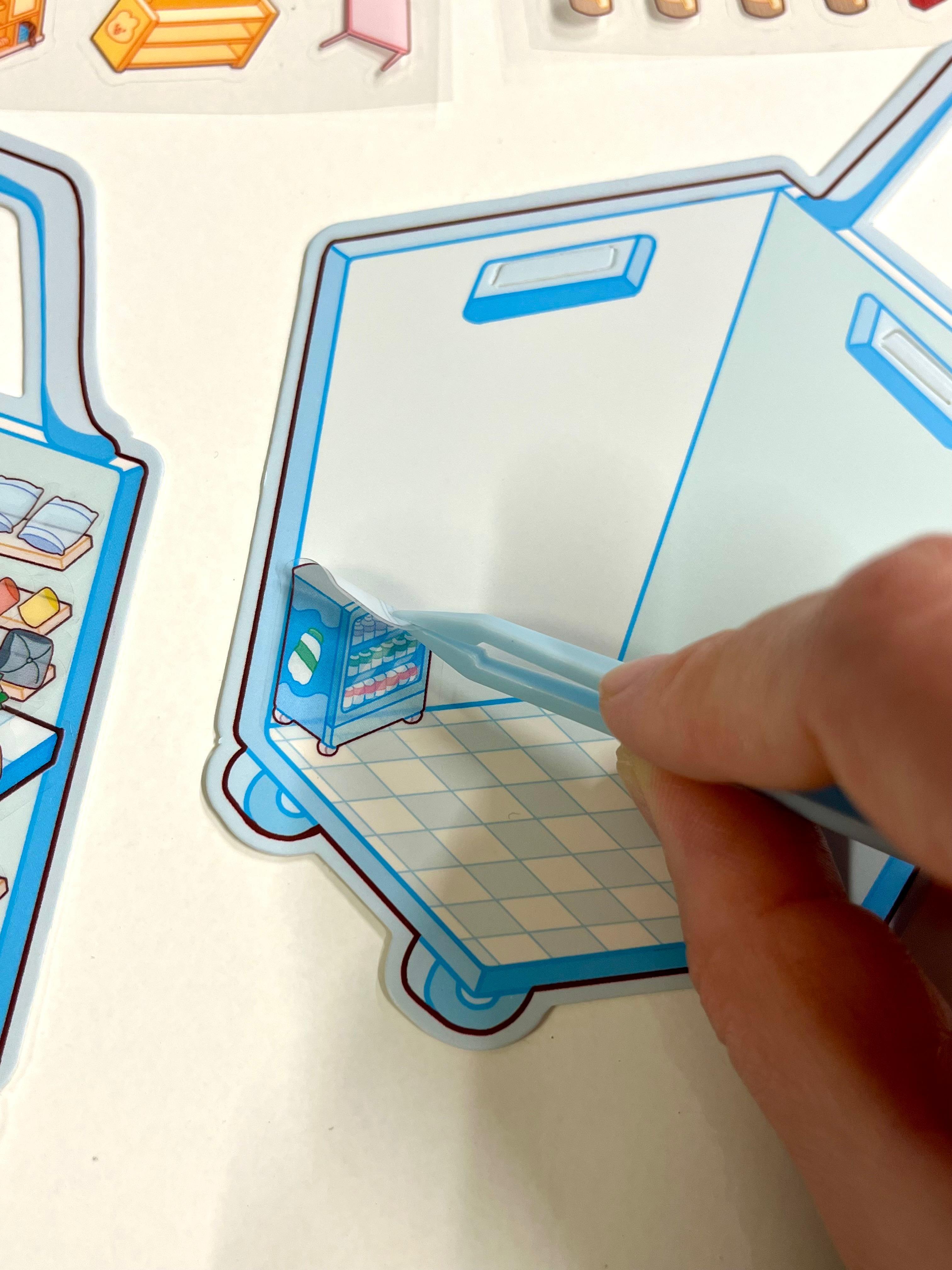 DIY Mini Market Arbası 3D Diorama İzometrik 122 Adet Sticker Sepet Kartonu Plastik Cımbız Seti