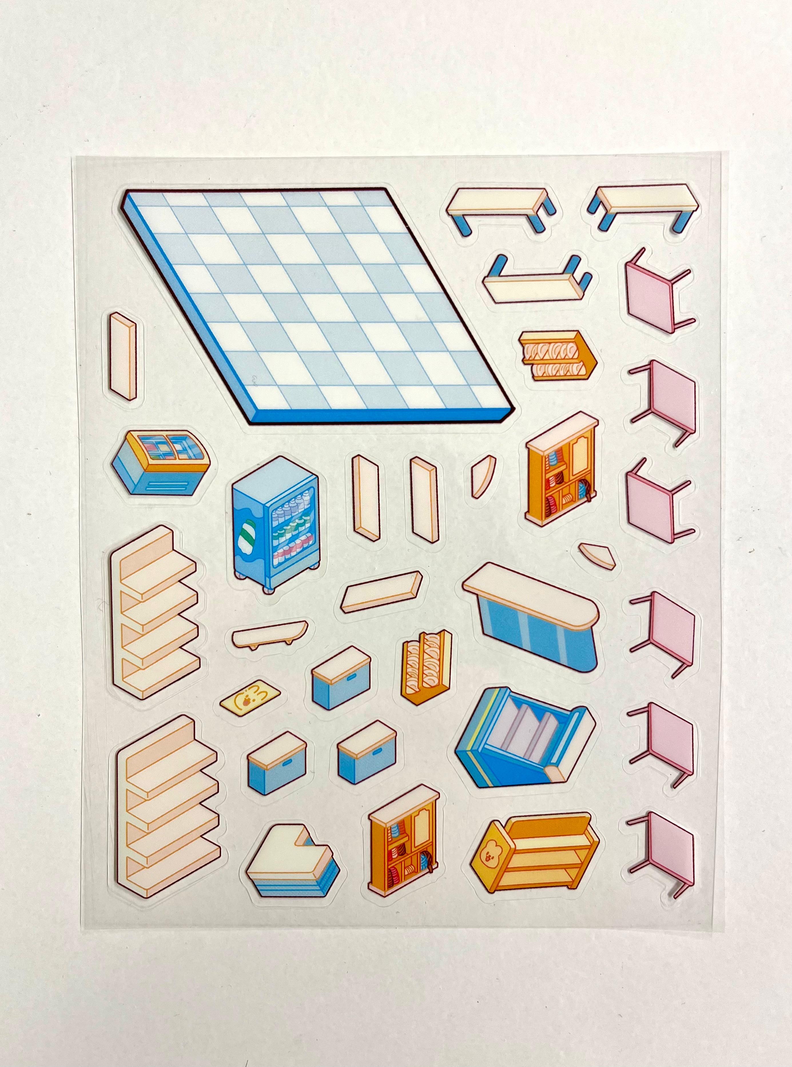 DIY Mini Market Arbası 3D Diorama İzometrik 122 Adet Sticker Sepet Kartonu Plastik Cımbız Seti