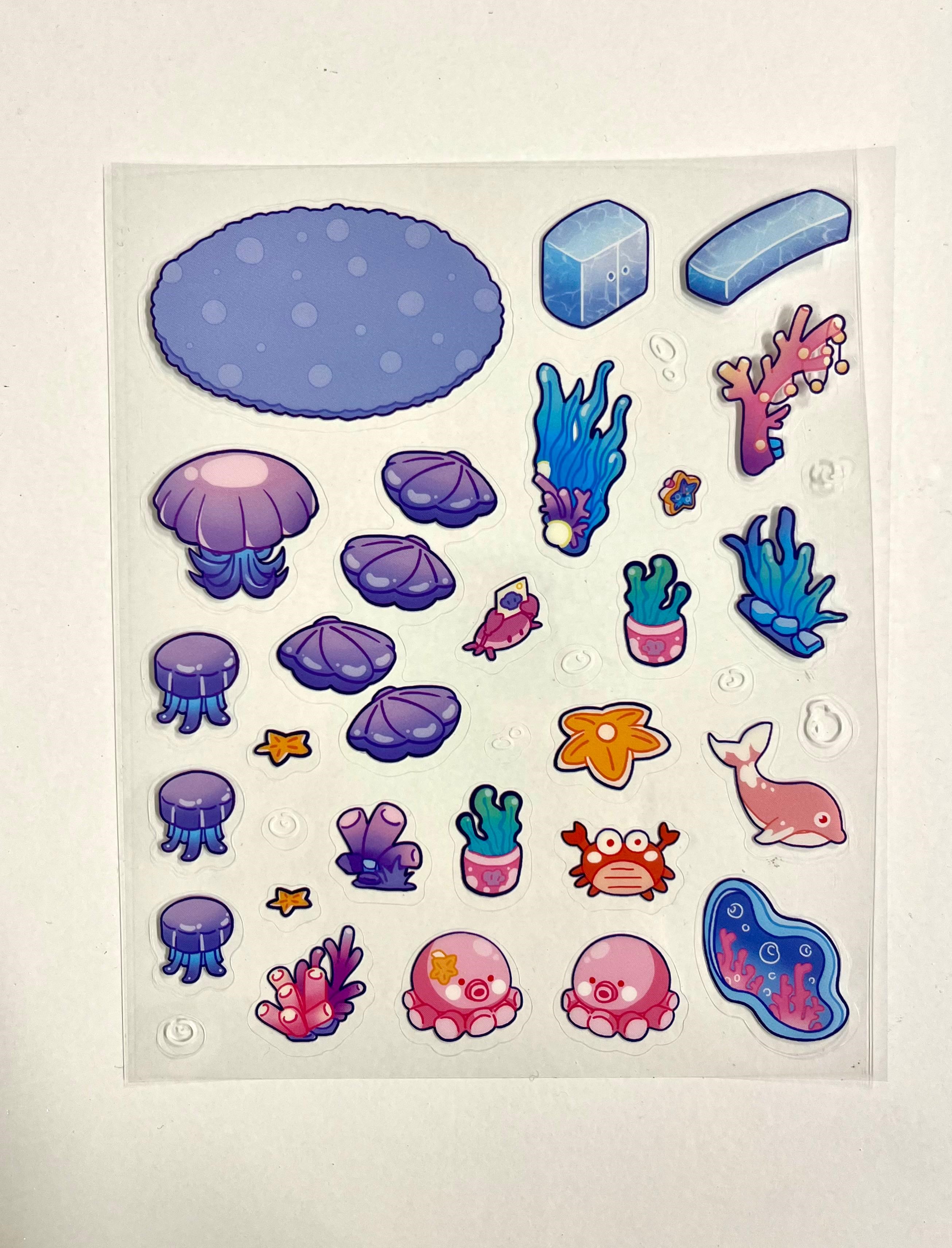 DIY Ocean Akvaryum 3D Diorama İzometrik 58 Adet Sticker Küre Kartonu Plastik Cımbız Seti