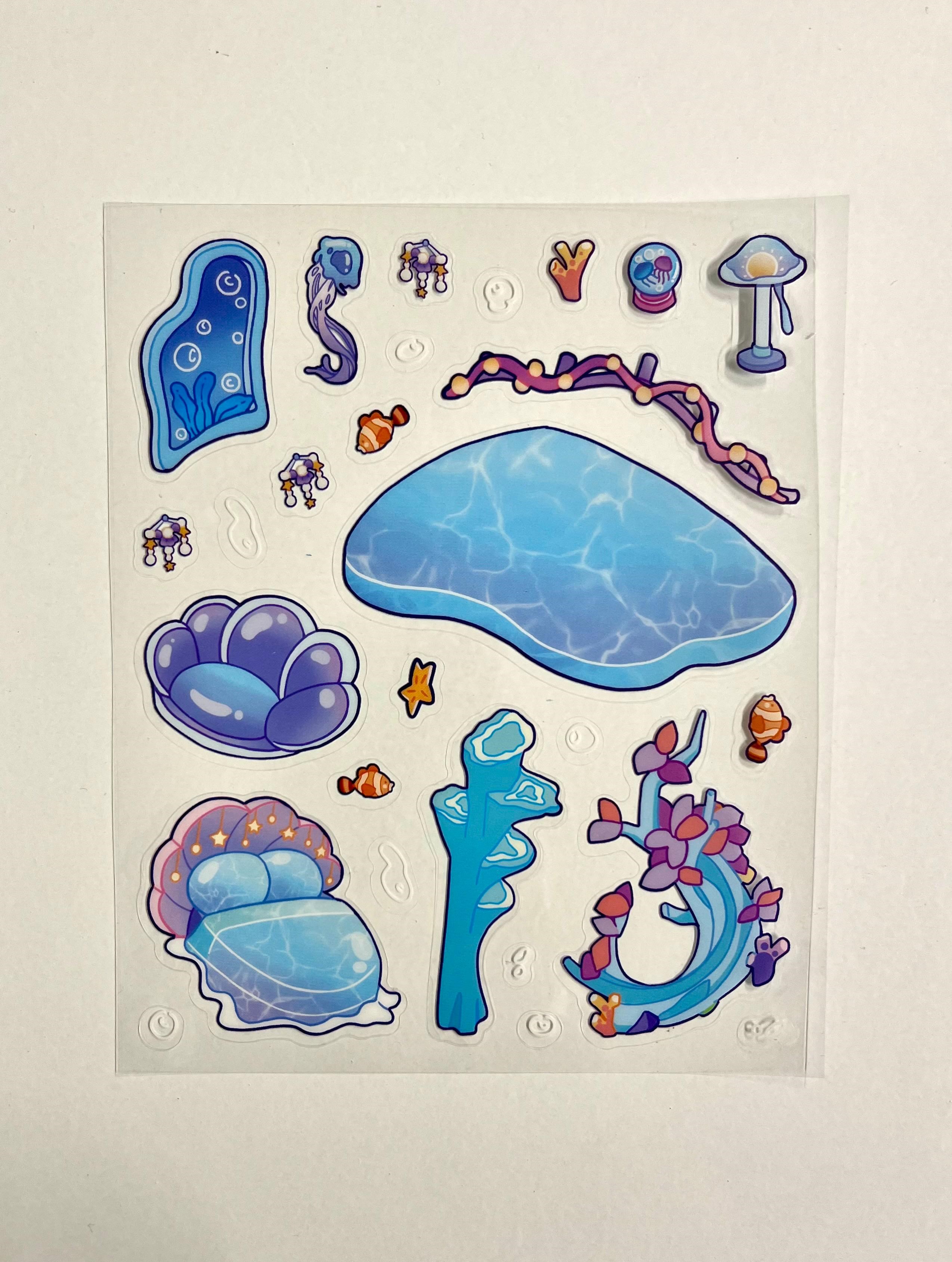 DIY Ocean Akvaryum 3D Diorama İzometrik 58 Adet Sticker Küre Kartonu Plastik Cımbız Seti