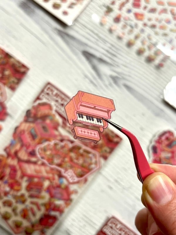 DIY Pembe Köpek Karavanı 3D Diorama İzometrik Sticker Seti/97 Adet Sticker+Karavan Kartonu