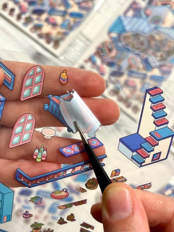 DIY Penguen Kar Karavanı 3D Diorama İzometrik Sticker Seti/86 Adet Sticker+Karavan Kartonu