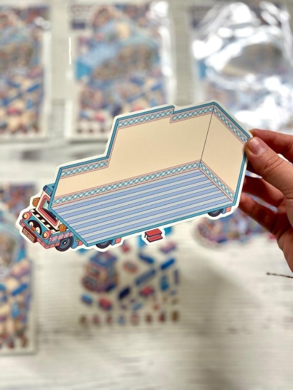 DIY Penguen Kar Karavanı 3D Diorama İzometrik Sticker Seti/86 Adet Sticker+Karavan Kartonu