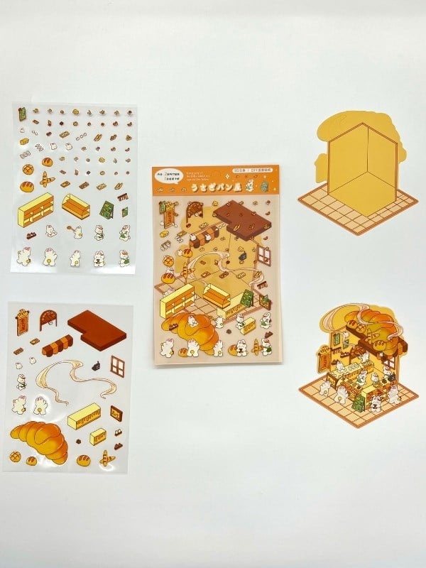 DIY Sevimli Tavşan Fırını Tasarlama 2Yaprak 94Adet 3D Diorama İzometrik Sticker Seti/Etiket/Çıkartma