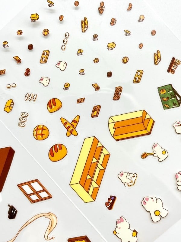 DIY Sevimli Tavşan Fırını Tasarlama 2Yaprak 94Adet 3D Diorama İzometrik Sticker Seti/Etiket/Çıkartma