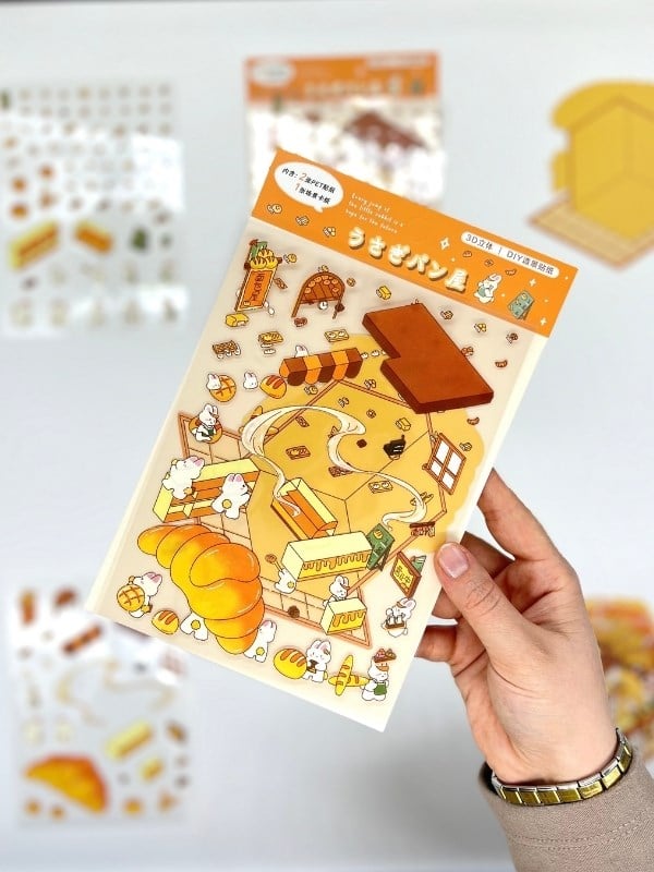 DIY Sevimli Tavşan Fırını Tasarlama 2Yaprak 94Adet 3D Diorama İzometrik Sticker Seti/Etiket/Çıkartma