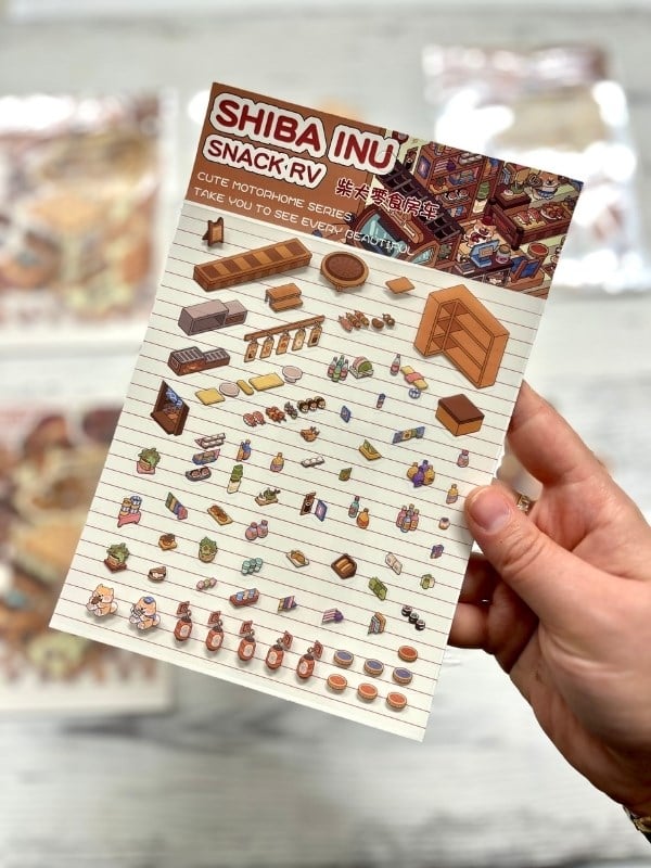 DIY Shiba Inu Atıştırmalık Karavanı 3D Diorama İzometrik Sticker Set/99 Adet Sticker+Karavan Kartonu