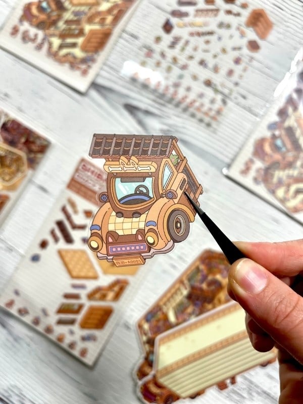 DIY Shiba Inu Atıştırmalık Karavanı 3D Diorama İzometrik Sticker Set/99 Adet Sticker+Karavan Kartonu