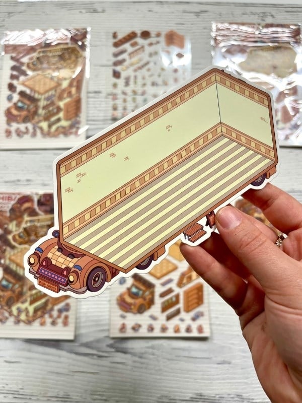 DIY Shiba Inu Atıştırmalık Karavanı 3D Diorama İzometrik Sticker Set/99 Adet Sticker+Karavan Kartonu