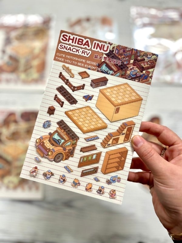 DIY Shiba Inu Atıştırmalık Karavanı 3D Diorama İzometrik Sticker Set/99 Adet Sticker+Karavan Kartonu