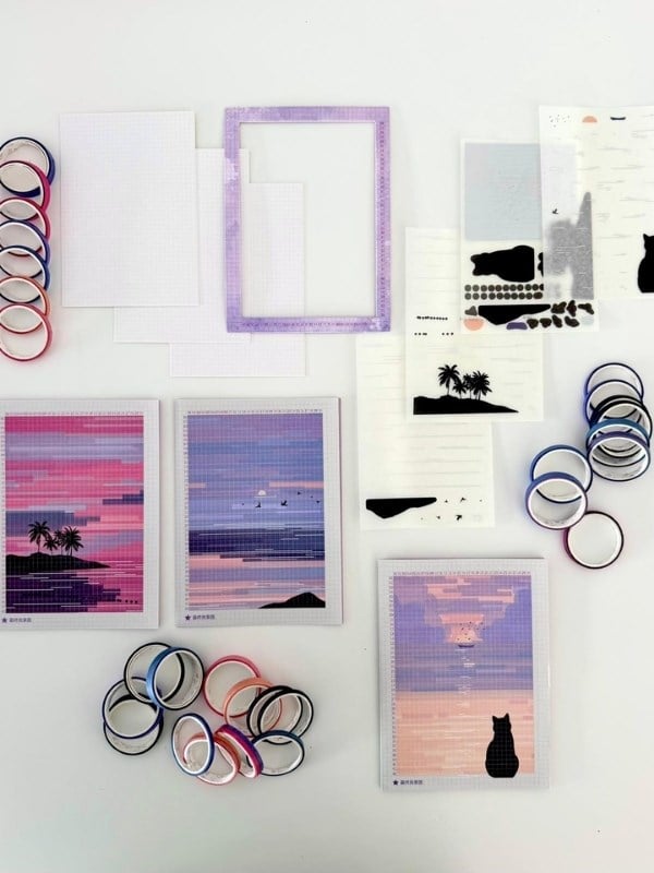 DIY Sunset Tape Art Washi Bantlar İle Manzara Tasarlama Seti/Washi Tape/Dekoratif Bant   
