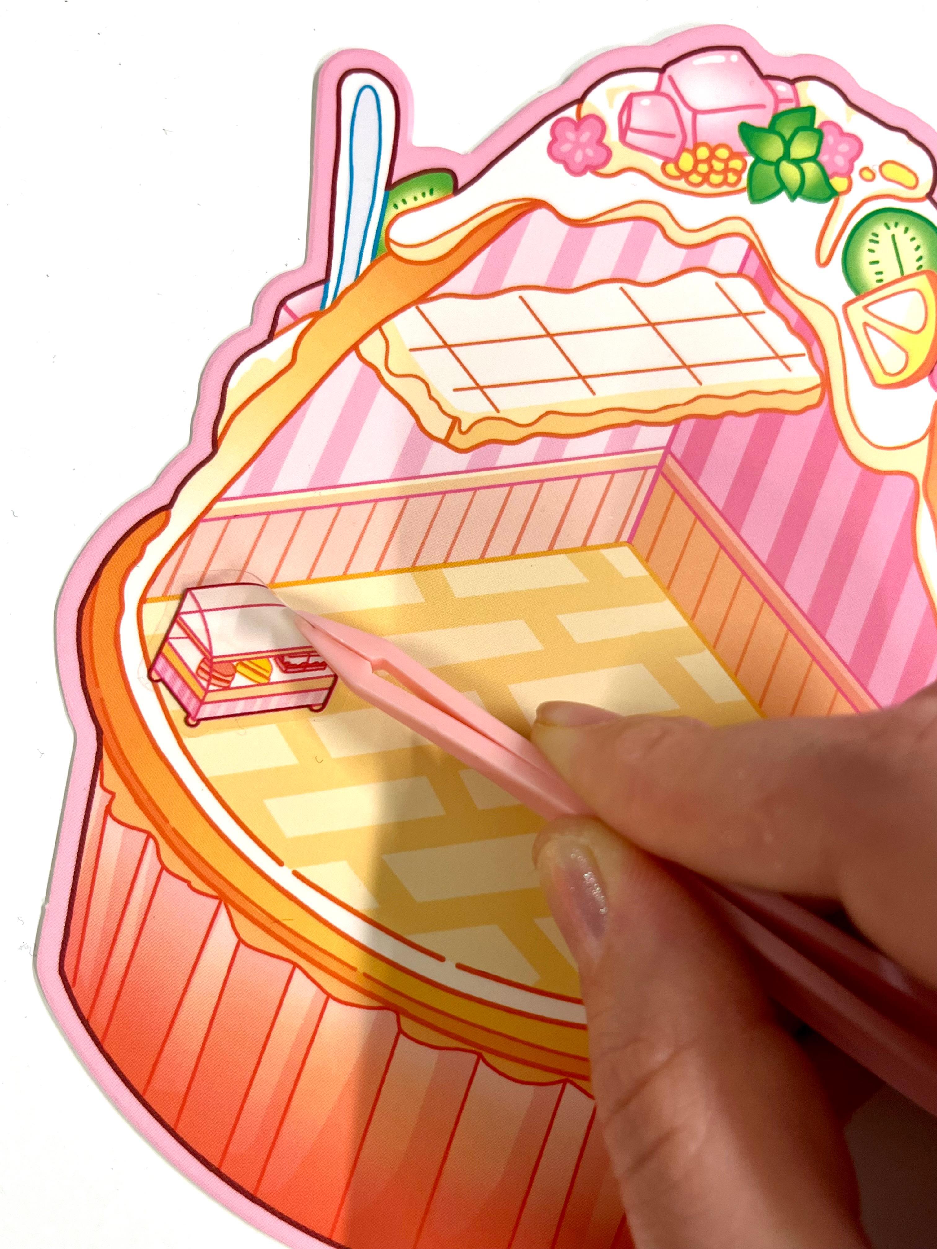 DIY Sweet Cafe Dream 3D Diorama İzometrik 94 Adet Sticker Kase Kartonu Plastik Cımbız Seti