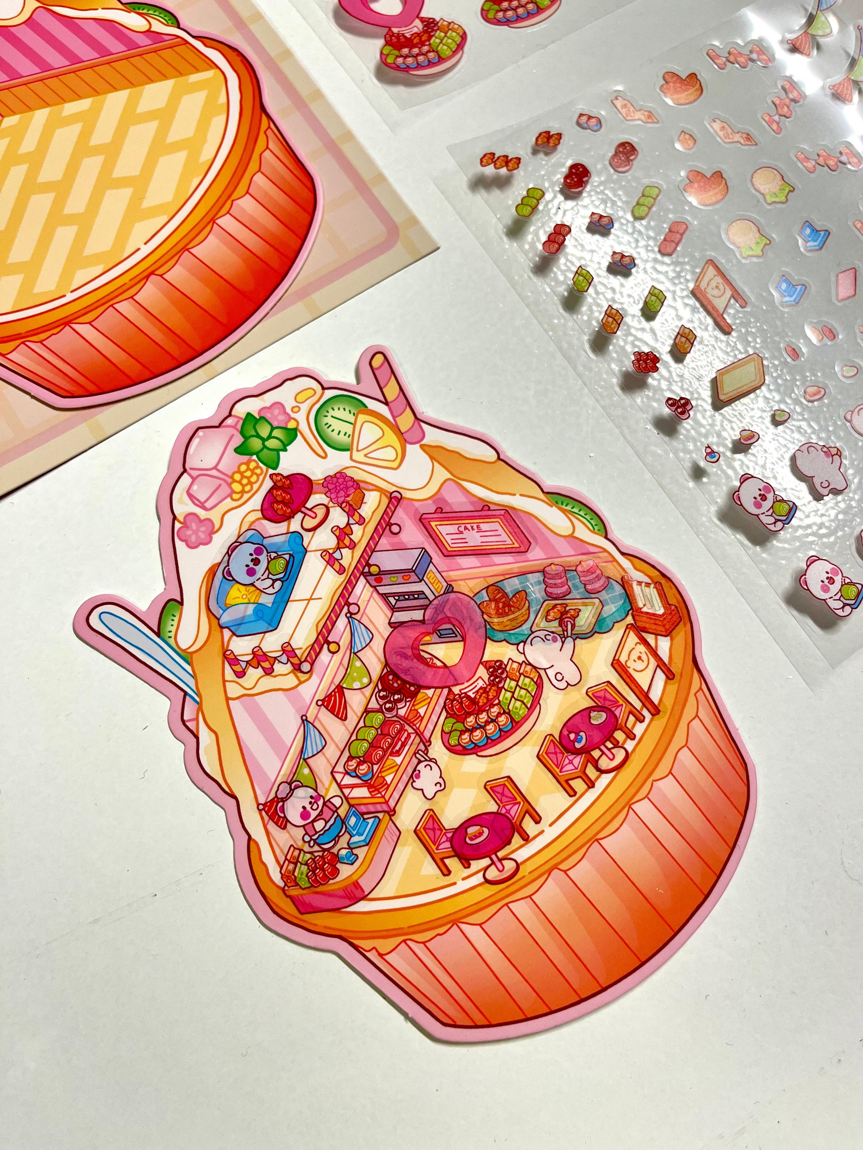DIY Sweet Cafe Dream 3D Diorama İzometrik 94 Adet Sticker Kase Kartonu Plastik Cımbız Seti