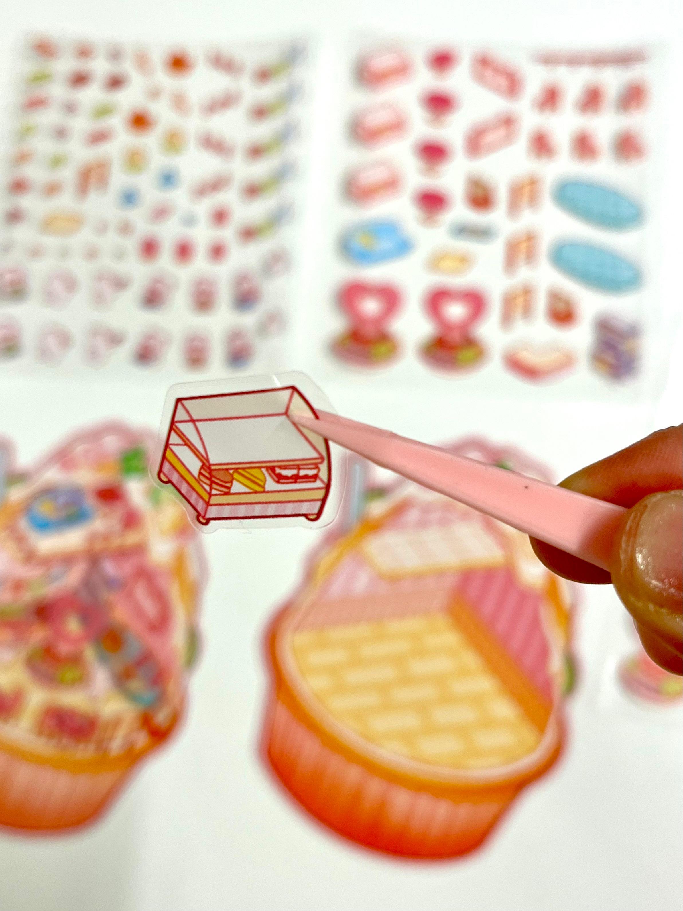 DIY Sweet Cafe Dream 3D Diorama İzometrik 94 Adet Sticker Kase Kartonu Plastik Cımbız Seti