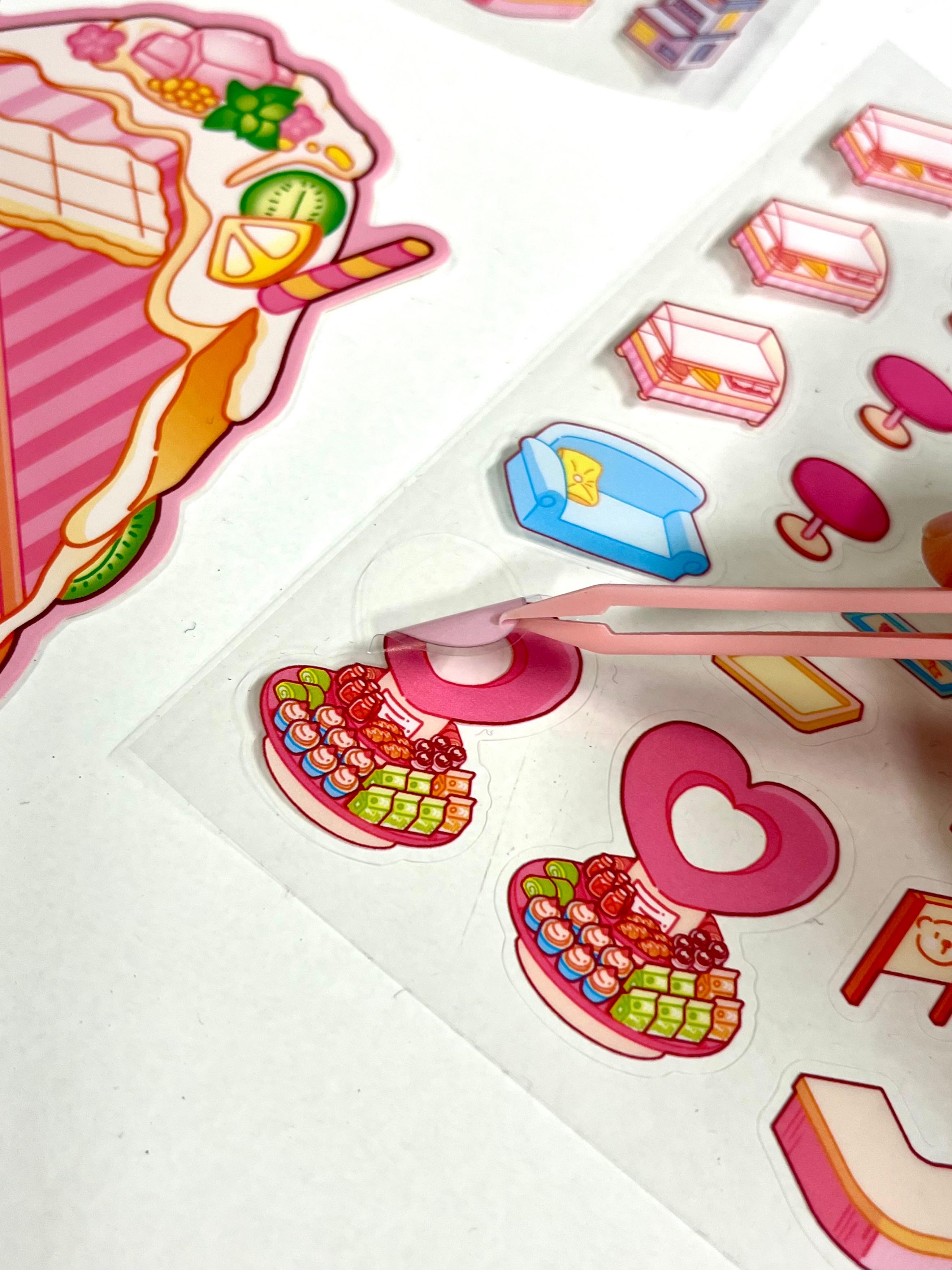 DIY Sweet Cafe Dream 3D Diorama İzometrik 94 Adet Sticker Kase Kartonu Plastik Cımbız Seti