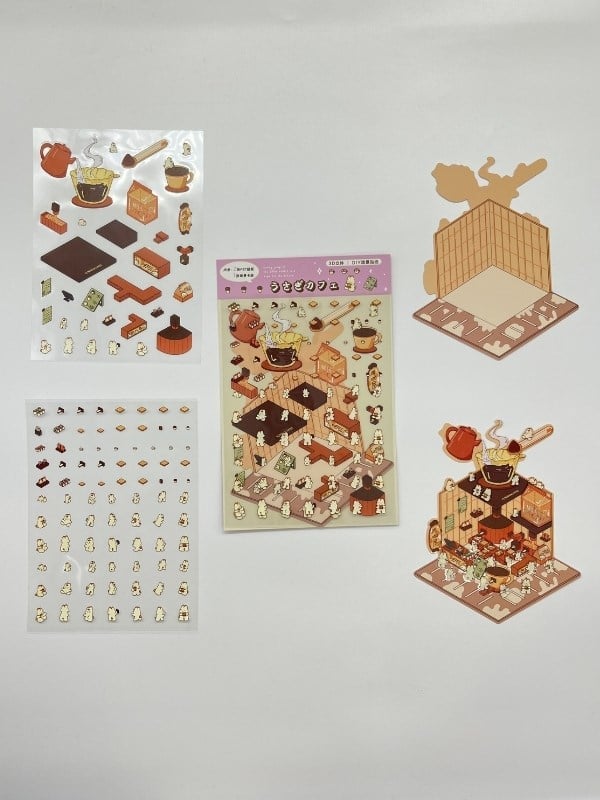 DIY Tavşan Kafesi Tasarlama 2 Yaprak 96 Adet 3D Diorama İzometrik Sticker Seti/Etiket/Çıkartma