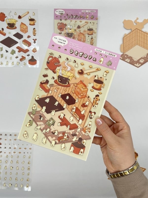 DIY Tavşan Kafesi Tasarlama 2 Yaprak 96 Adet 3D Diorama İzometrik Sticker Seti/Etiket/Çıkartma