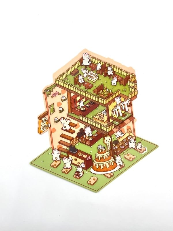 DIY Tavşan Pastanesi Tasarlama 2 Yaprak 122 Adet 3D Diorama İzometrik Sticker Set/Etiket/Çıkartma