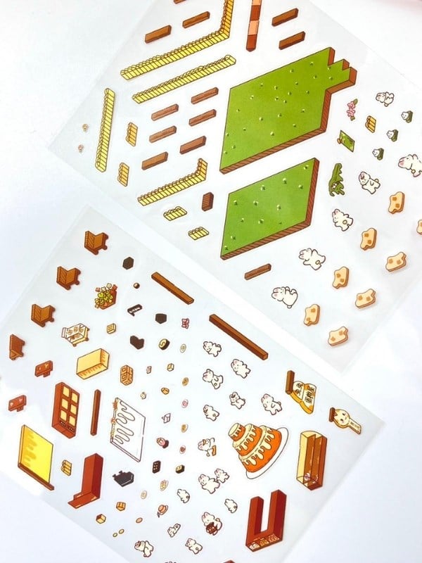 DIY Tavşan Pastanesi Tasarlama 2 Yaprak 122 Adet 3D Diorama İzometrik Sticker Set/Etiket/Çıkartma