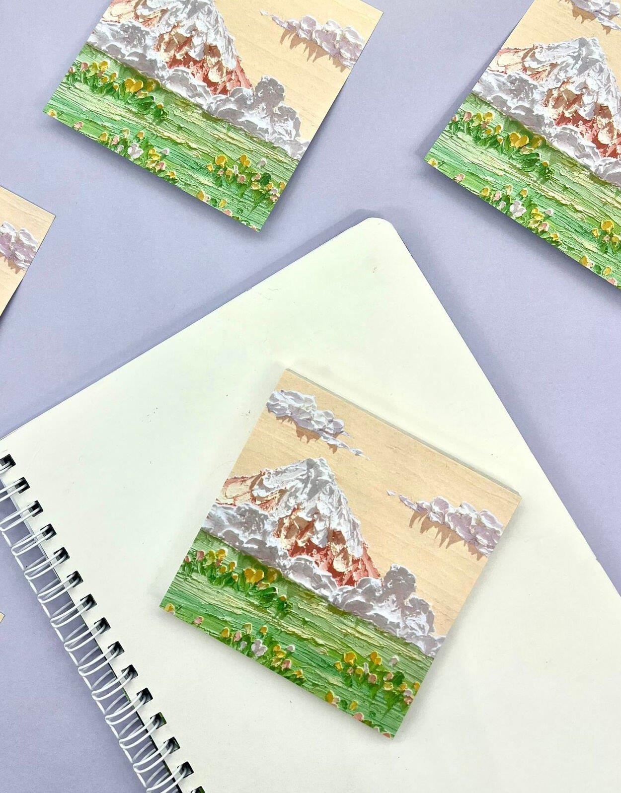 Doğa Temalı  Yağlı Boya Karlı Dağ Post-it