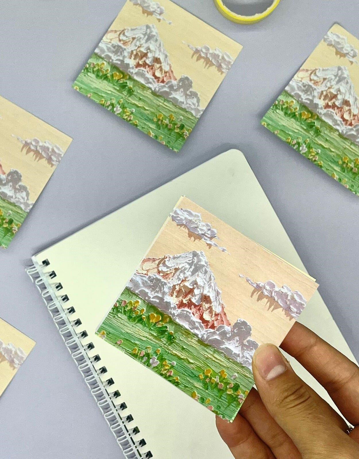 Doğa Temalı  Yağlı Boya Karlı Dağ Post-it