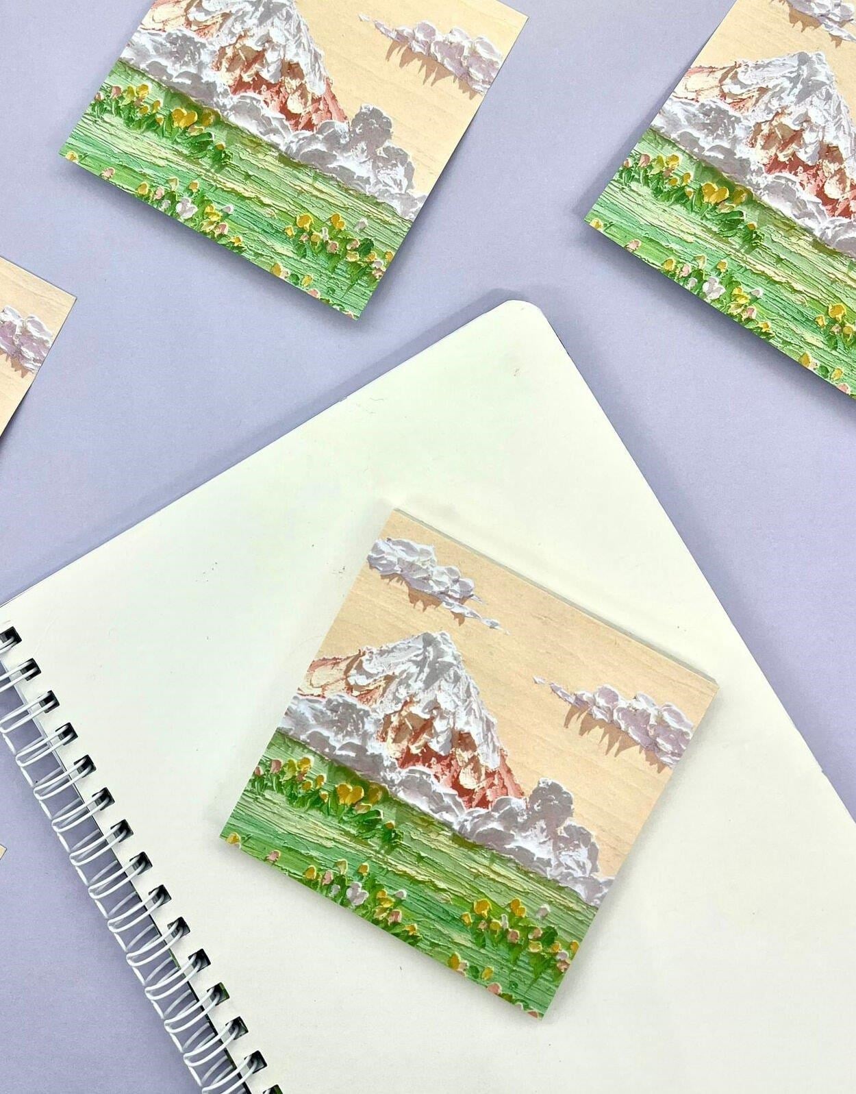 Doğa Temalı  Yağlı Boya Karlı Dağ Post-it