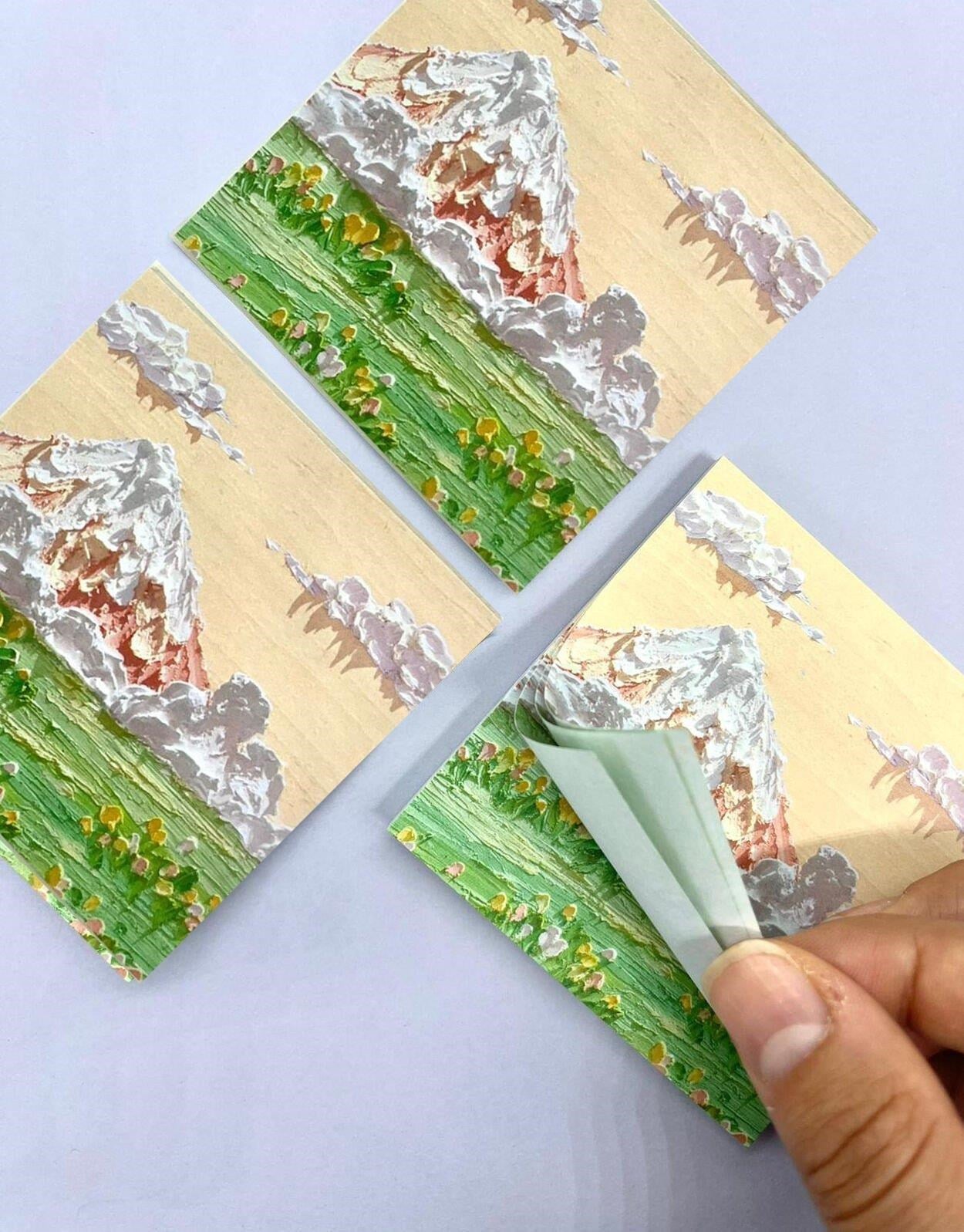 Doğa Temalı  Yağlı Boya Karlı Dağ Post-it