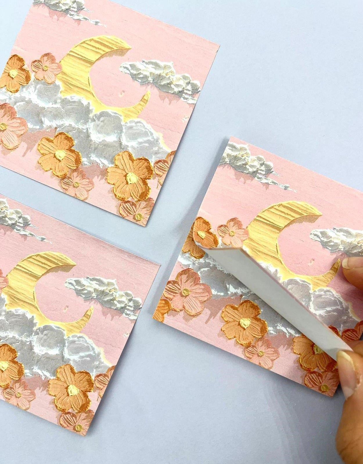 Doğa Temalı Yağlı Boya Tablo Bulutlu Ay Post-it