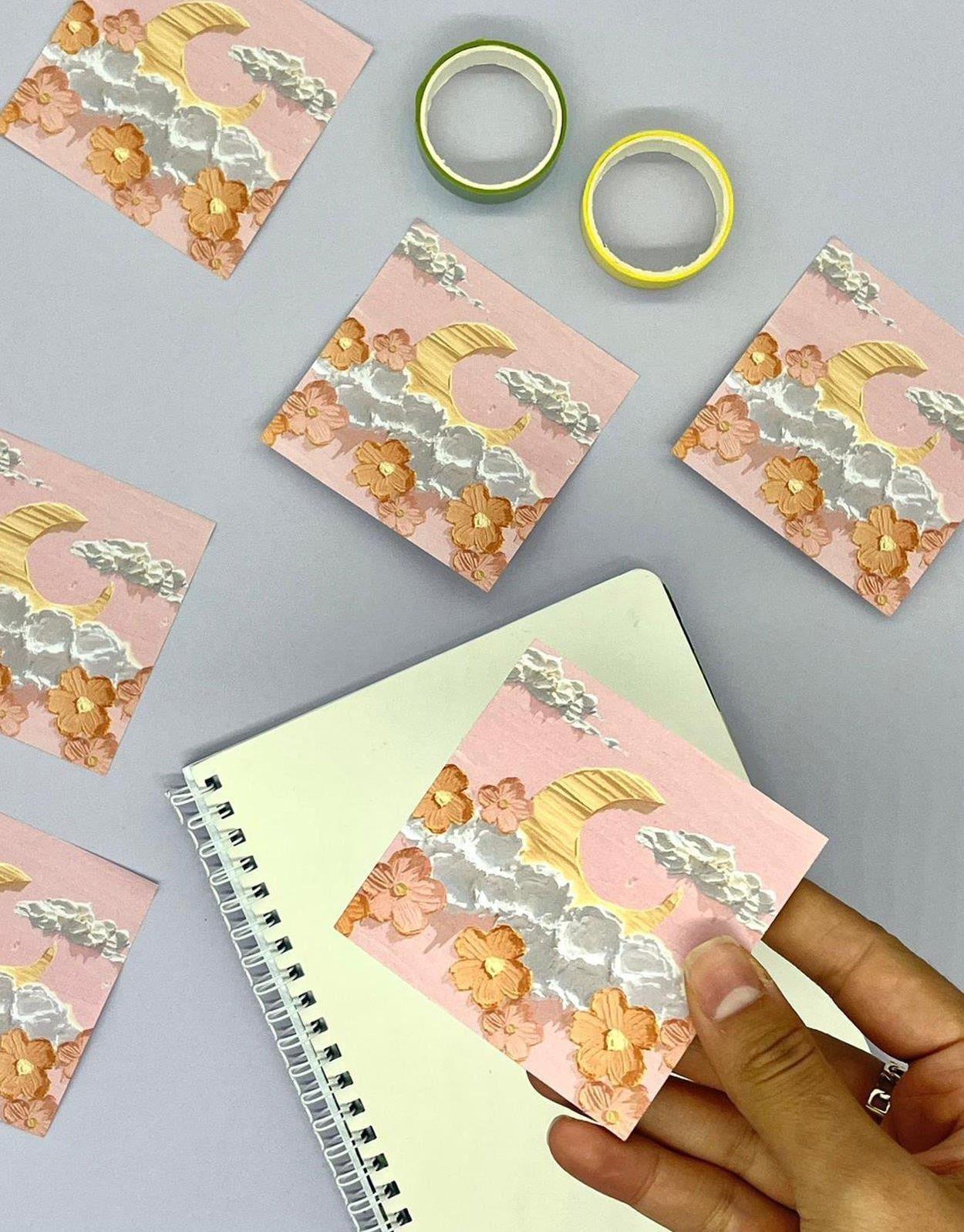 Doğa Temalı Yağlı Boya Tablo Bulutlu Ay Post-it