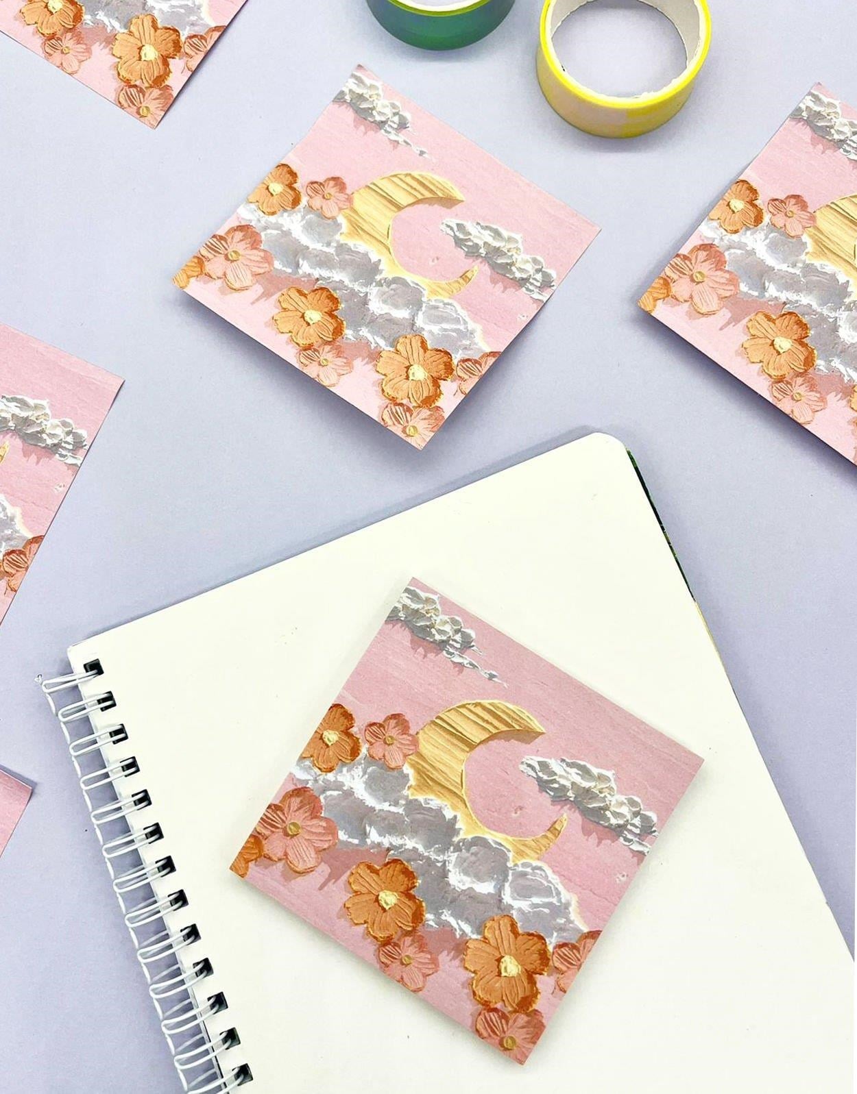 Doğa Temalı Yağlı Boya Tablo Bulutlu Ay Post-it