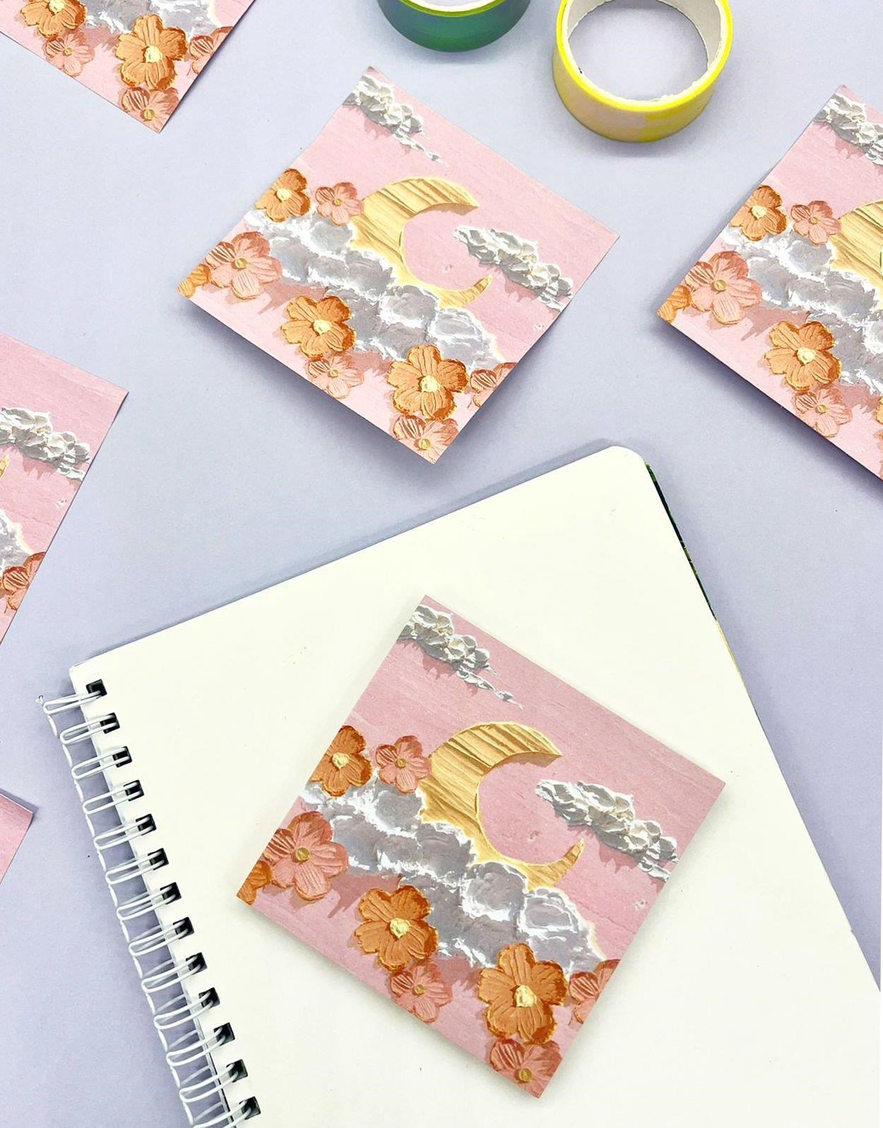 Doğa Temalı Yağlı Boya Tablo Bulutlu Ay Post-it