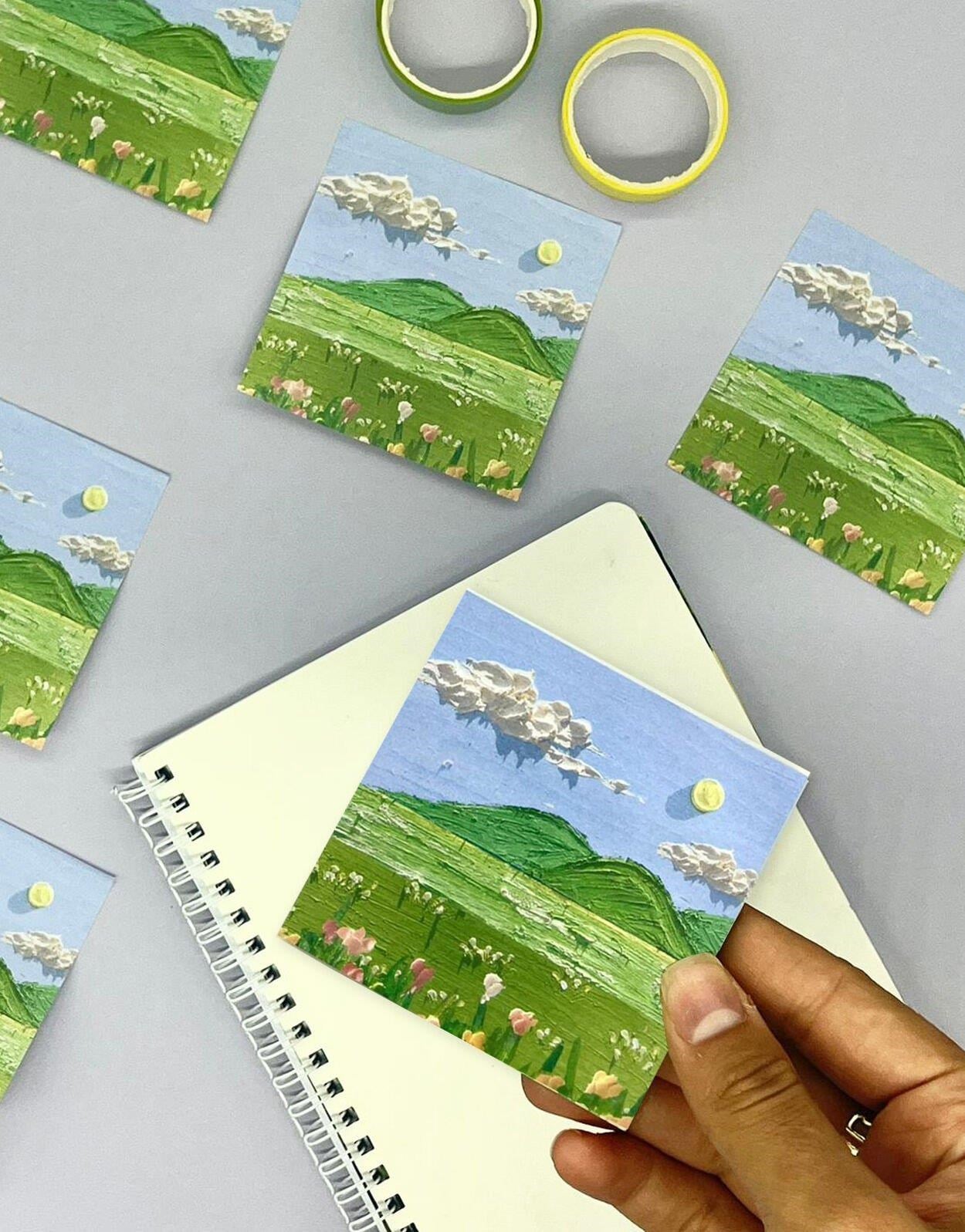 Doğa Temalı Yağlı Boya  Yeşil Ova Post-it