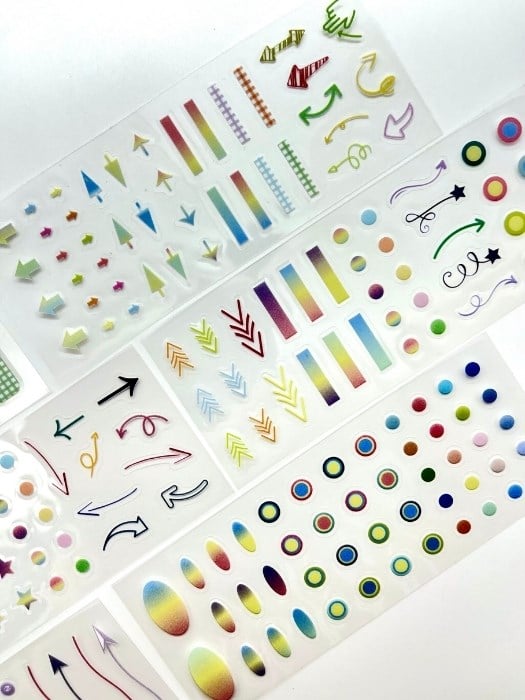 Dynamic Color Pastel Yıldız Ok ve Şekiller 6 Yaprak 227 Adet Sticker Seti/Etiket/Çıkartma