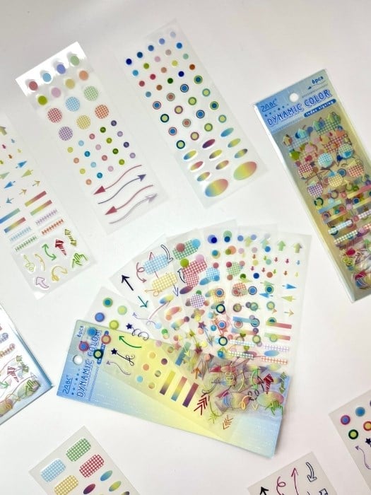 Dynamic Color Pastel Yıldız Ok ve Şekiller 6 Yaprak 227 Adet Sticker Seti/Etiket/Çıkartma