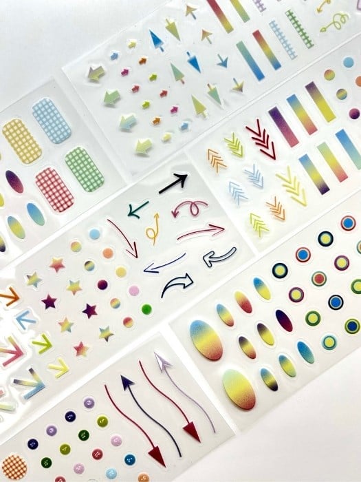 Dynamic Color Pastel Yıldız Ok ve Şekiller 6 Yaprak 227 Adet Sticker Seti/Etiket/Çıkartma