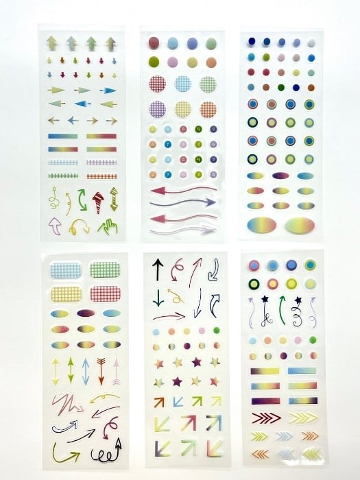 Dynamic Color Pastel Yıldız Ok ve Şekiller 6 Yaprak 227 Adet Sticker Seti/Etiket/Çıkartma