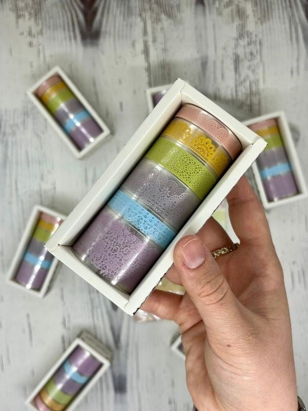 Floaty Lace Dantel Temalı Açık Tonlar Karışık 6’lı Washi Bant Set /Sticker/Çıkartma/Su Geçirmez